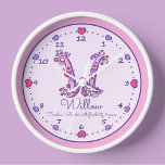 Monogram W coeurs filles nom signifiant horloge ro<br><div class="desc">Monogramme lettre W coeurs et fleurs en rose et violet ajouter votre propre horloge nom, actuellement lit Willow Freedom. Slender avec flexibilité & grâce ou vous pouvez personnaliser avec votre nom et nom propre signification ou message. Joli dessin de doodle de la lettre W entourée de numéros d'horloge et de...</div>