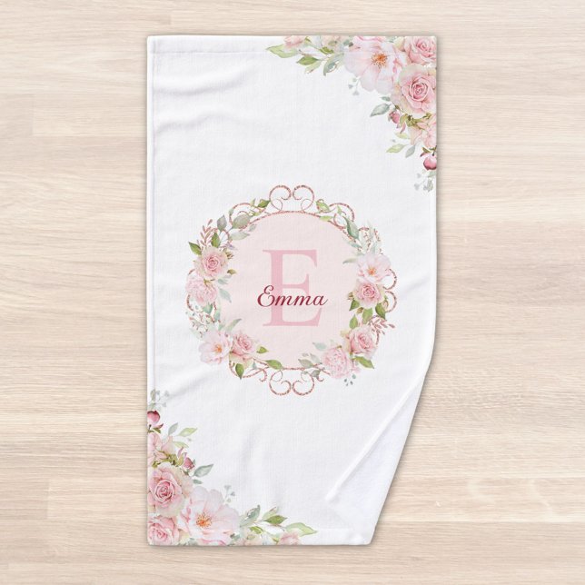 Monogram Watercolor Blush Pink Rose Flowers Floral (Close up)