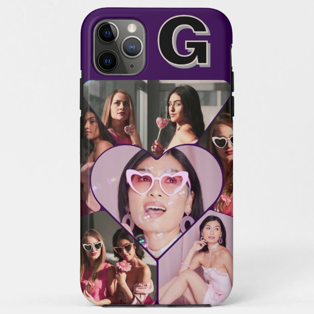 Monogramme 6-Photo Collage coque iphone Turquoise (Dos)