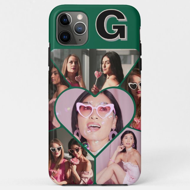 Monogramme 6-Photo Collage coque iphone Turquoise (Dos)