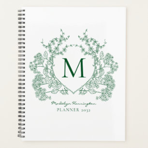 Monogramme à armoiries florales vert vintage class