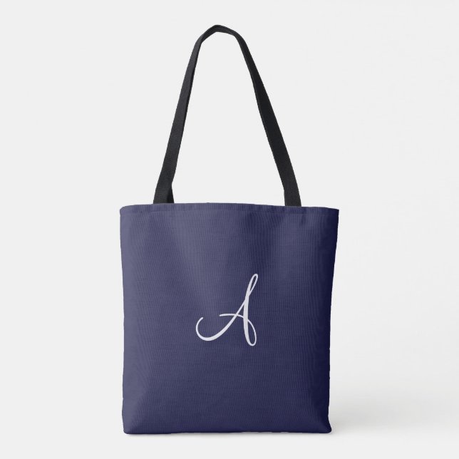 Monogramme A en blanc sur Sac fourre-tout bleu mar (Dos)