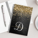 Monogramme à étincelle noire à Parties scintillant<br><div class="desc">Personnalisez facilement ce design élégant et branché,  avec une jolie parties scintillant dorée brillante sur un arrière - plan métallique brossé noir.</div>