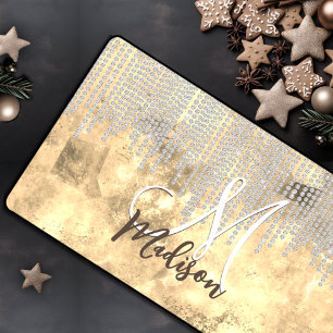 Monogramme à gouttes de rhinestone argent en or ch