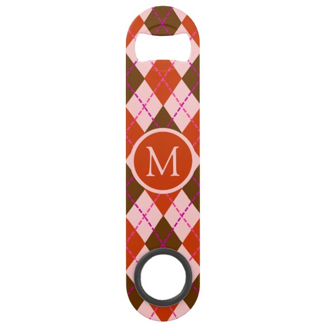 Monogramme à motif Argyle rouge rose et marron (Devant)