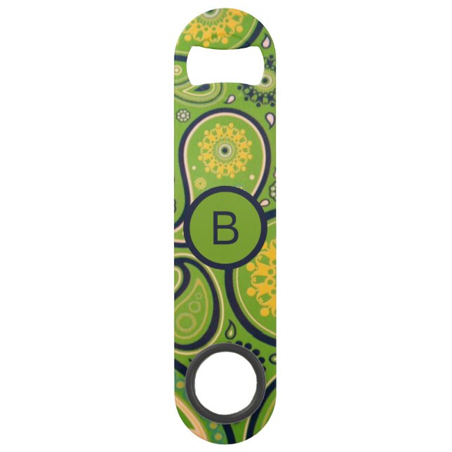 Monogramme à motif cachemire vert orné (Devant)