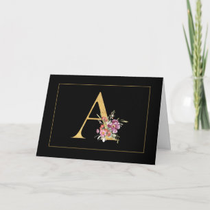 Monogramme A or élégant avec fleurs roses