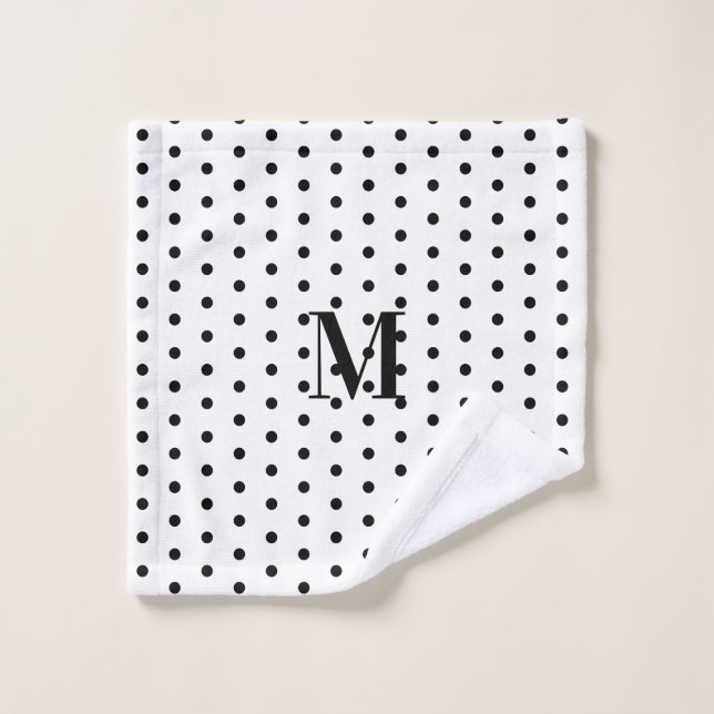 Monogramme à pois noir et blanc  (Gant de toilette)