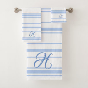 Monogramme à rayures bleu clair et blanc