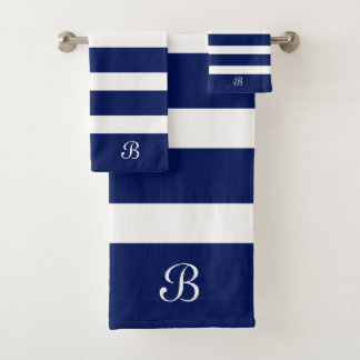 Monogramme à rayures bleu et blanc marine