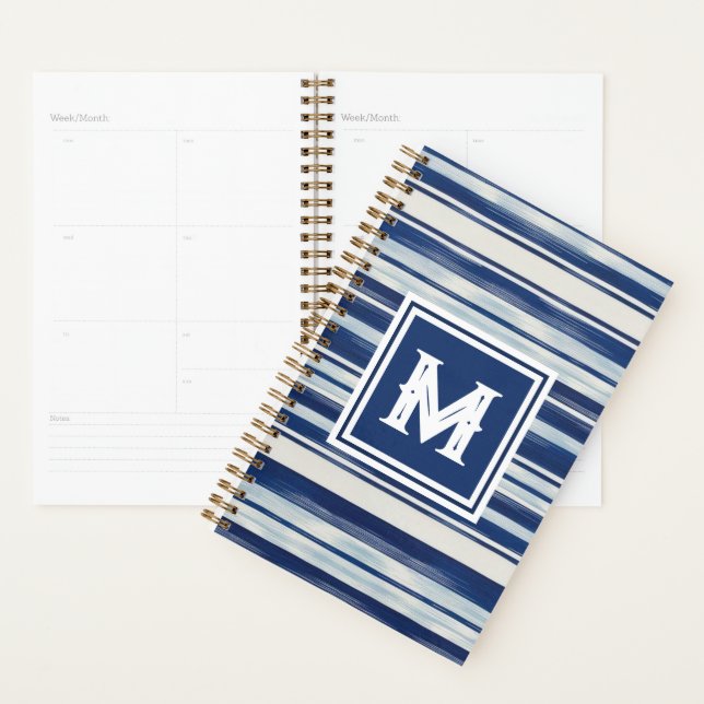 Monogramme à rayures bleues et blanches (Devant avec enveloppe)