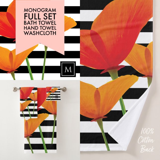 Monogramme à rayures noires chic (Créateur téléchargé)