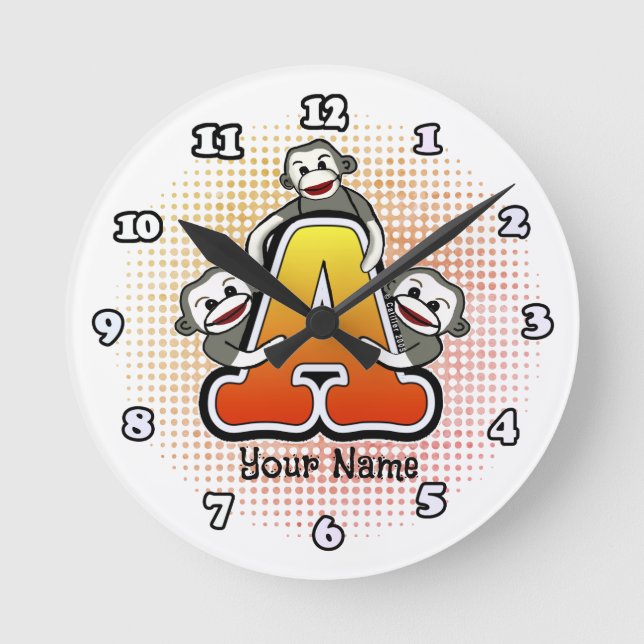 Monogramme A Sock Monkey Horloge (Recto)