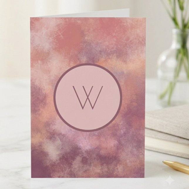 Monogramme Abstrait Aquarelle Rose Poussiéreuse (Sophisticated dusty rose watercolor design with a modern W monogram for elegant notes.)