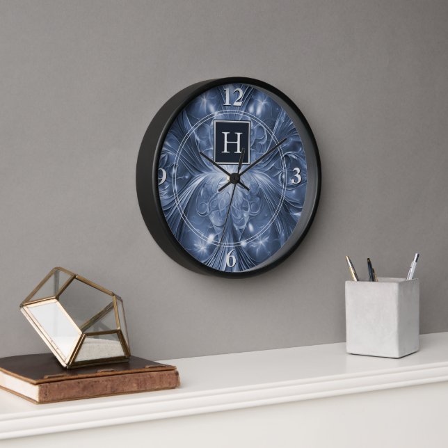 Monogramme Abstrait bleu Horloge (Bureau)