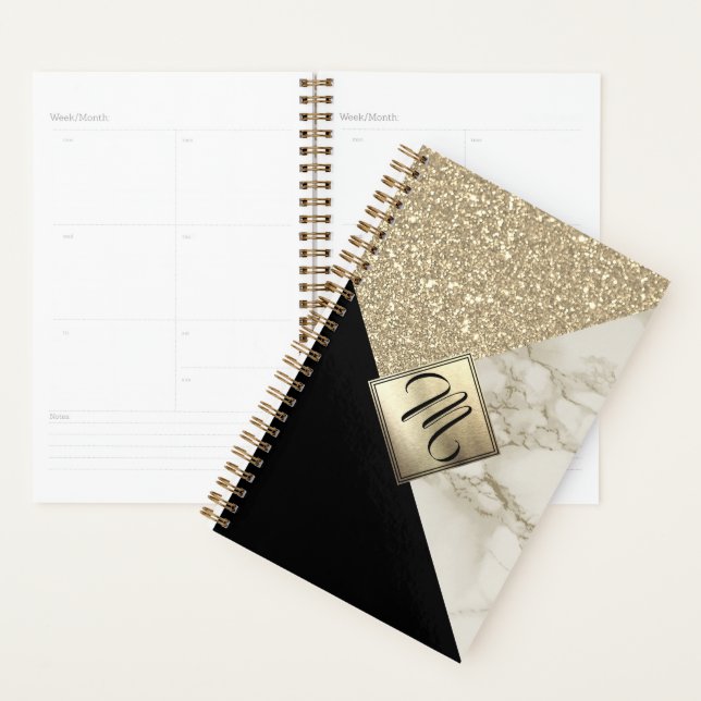 Monogramme Abstraite Parties scintillant or et mar (Devant avec enveloppe)