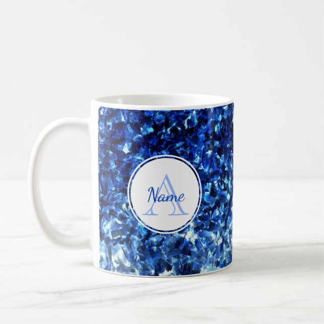 Monogramme Abstraite peinture bleue éclate de Mug (Gauche)
