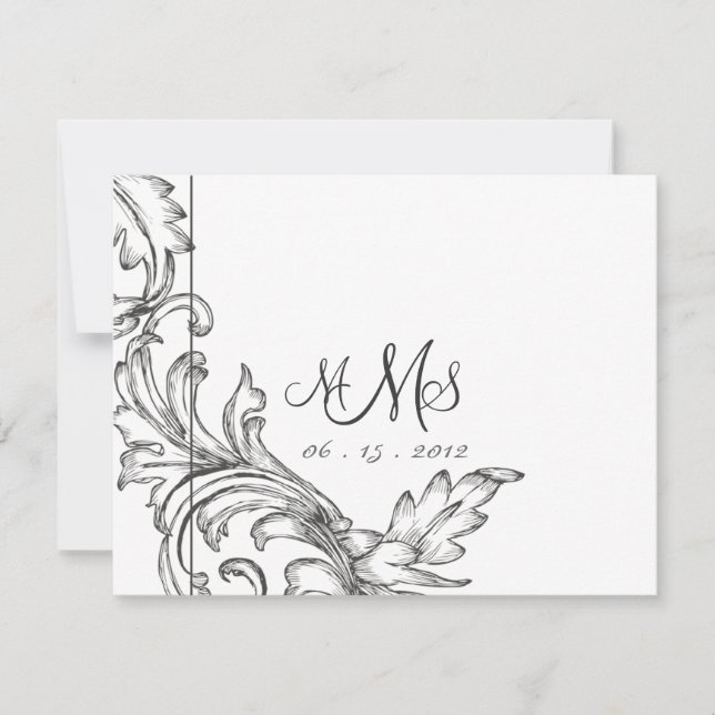 Monogramme Acanthus Lavender & Black RSVP (Devant)