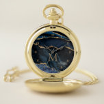 Monogramme Agate Marine Blue Gold Marble Montre de<br><div class="desc">Montre de poche avec Monogramme Agate Marine Blue Gold Gemstone Marble Geode Parties scintillant Sparkle Personnalisé Anniversaire - Anniversaire ou Mariage Cadeau / Fournisseur - Ajouter votre lettre / ou nom - Texte ou supprimer - Faire votre cadeau de montres de poche spéciales - Redimensionner et déplacer ou ajouter du...</div>