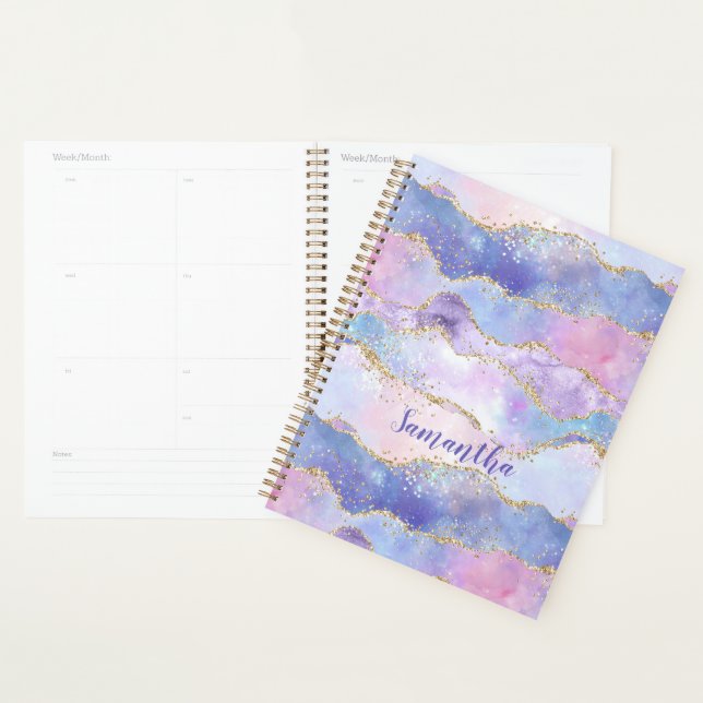 Monogramme Agate Paillettes Bleu Rose Violet Tenda (Devant avec enveloppe)