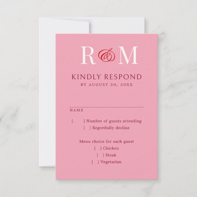 Monogramme Ampersand Mariage rose rouge RSVP (Devant)