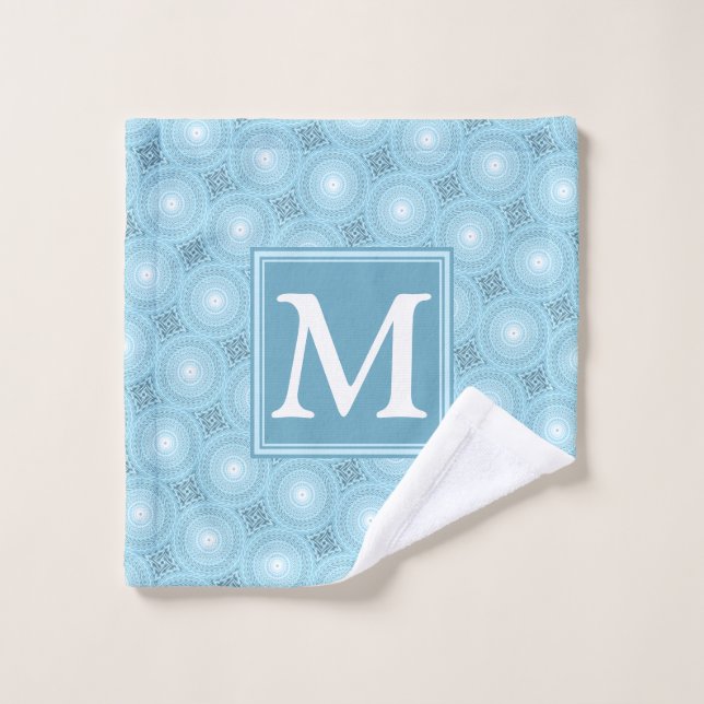 Monogramme ange bleu cercles motif (Gant de toilette)