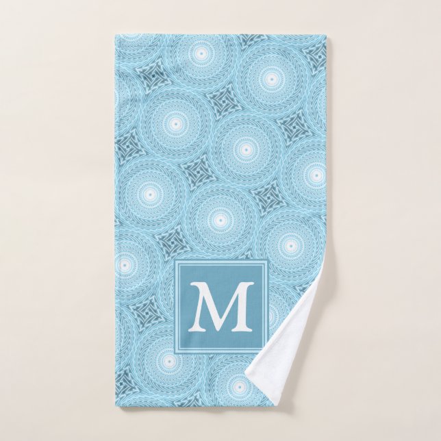 Monogramme ange bleu cercles motif (Serviette à main)