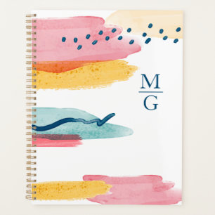 Monogramme Aquarelle Abstraite Marine bleu rose ja