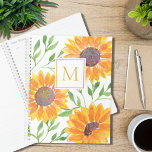Monogramme Aquarelle Fleurs de soleil Planificateu<br><div class="desc">Cette bannière fleurie est décorée de tournesols couleur jaune et de feuillage vert. Customisez-le avec votre monogramme. Pour modifier davantage, utilisez l'outil de conception pour modifier la police, la taille de police ou la couleur. Parce que nous créons notre oeuvre, vous ne trouverez pas cette image exacte d'autres designers. Aquarelle...</div>