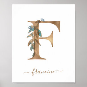 Monogramme Aquarelle Floral or Lettre F Poster