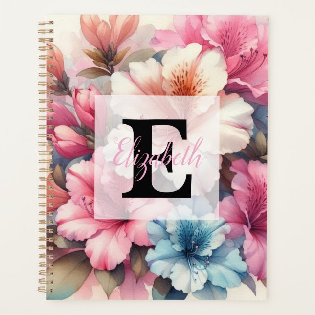Monogramme aquarelle florale azalées roses bleues  (Devant)