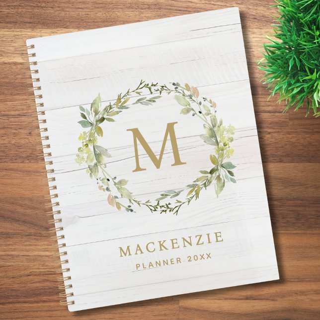 Monogramme aquarelle florale en bois rustique (Créateur téléchargé)