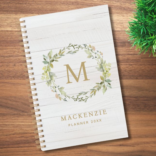 Monogramme aquarelle florale en bois rustique (Créateur téléchargé)