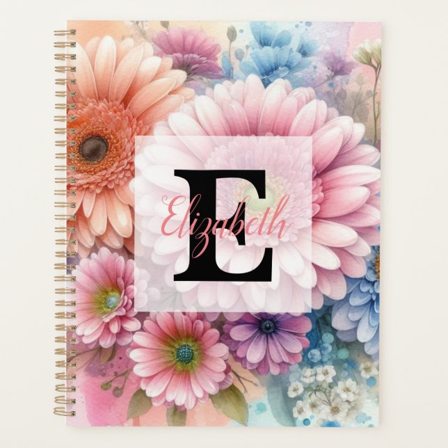 Monogramme aquarelle florale gerbera roses roses  (Devant)