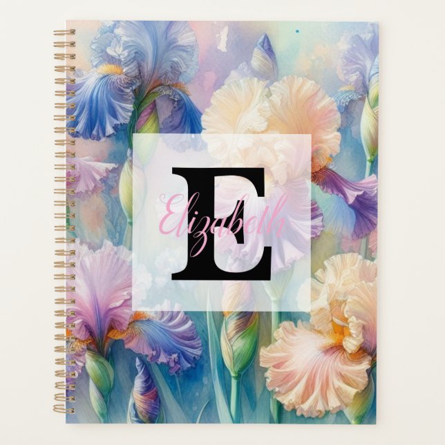 Monogramme aquarelle florale iris fleurs violettes (Devant)