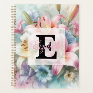 Monogramme aquarelle florale lys roses fleurs