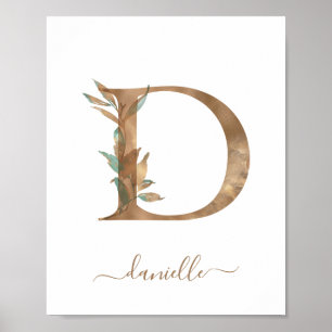 Monogramme Aquarelle Florale or Lettre D Poster