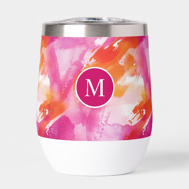 Monogramme Aquarelle rose orange Abstrait (Avant)