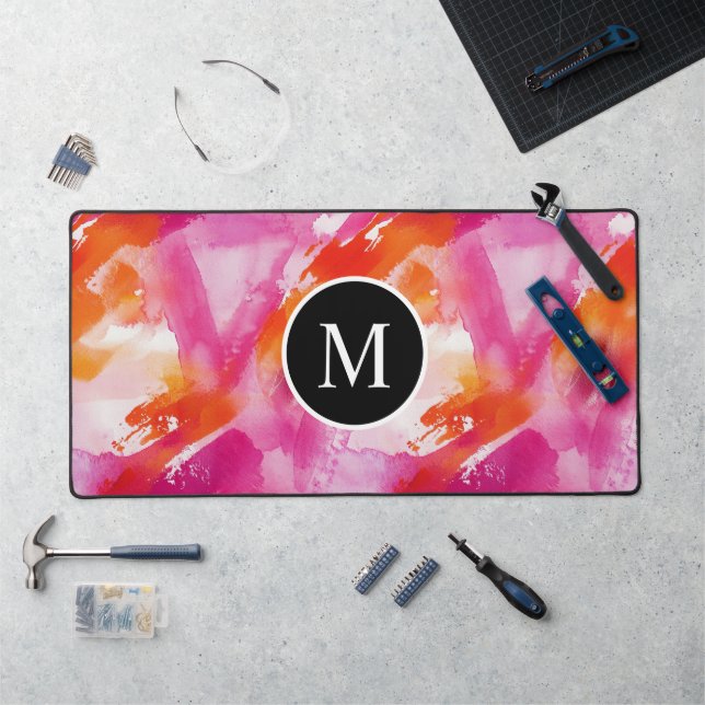 Monogramme Aquarelle rose orange Abstrait (Poste de travail)