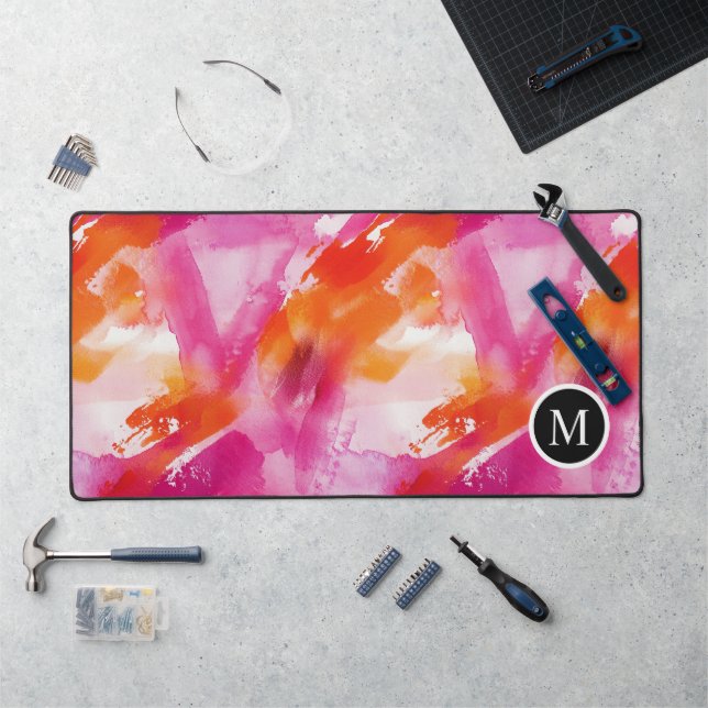 Monogramme Aquarelle rose orange Abstrait (Poste de travail)