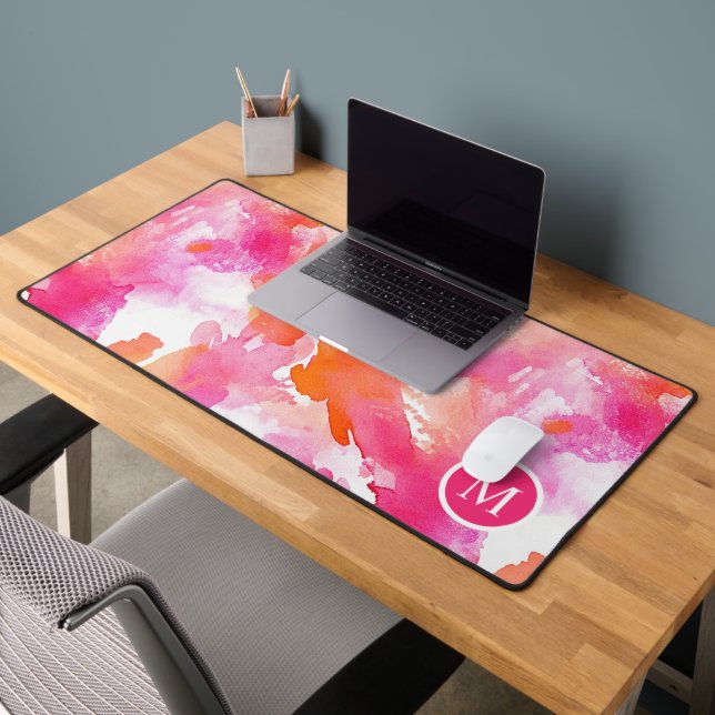 Monogramme Aquarelle rose orange Abstrait (Bureau 2)