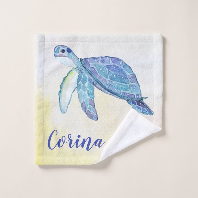 Monogramme aquarelle tortue de mer  (Gant de toilette)