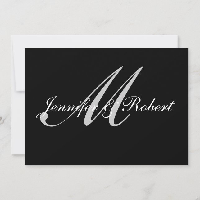 Monogramme argenté Faire-part de mariage noir Polk (Devant)