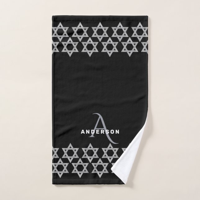 Monogramme argenté Netilat Yadayim de Magen David (Serviette à main)