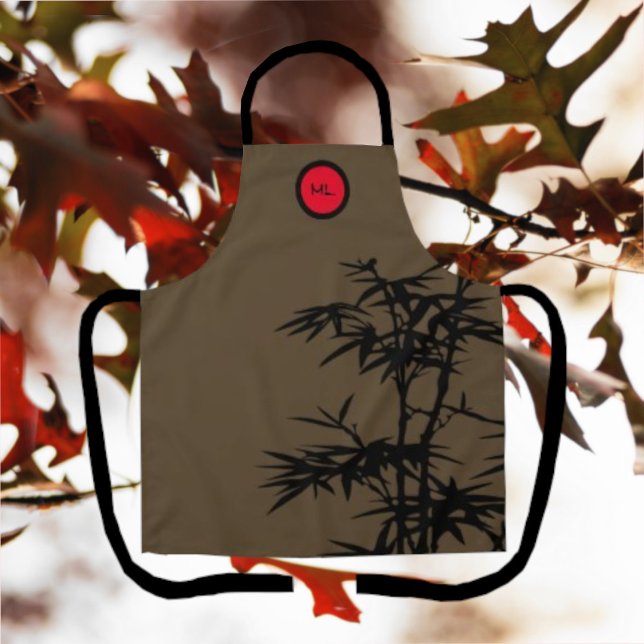 Monogramme Asiatique Lune Rouge Brown tablier (Créateur téléchargé)