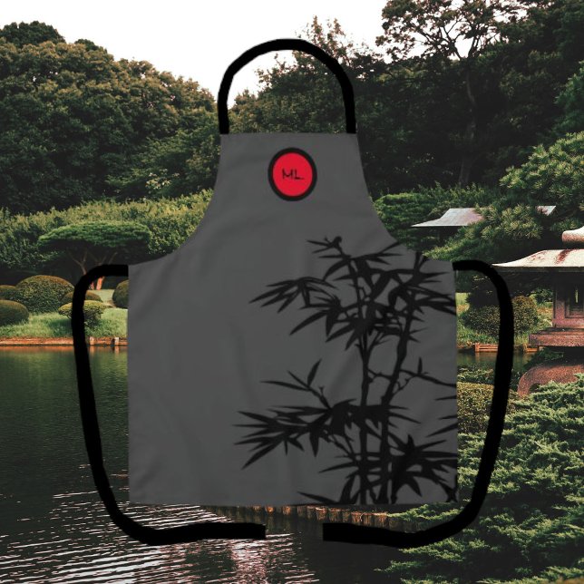 Monogramme asiatique Style noir gris rouge tablier (Créateur téléchargé)