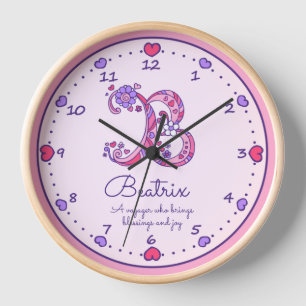 Monogramme B coeurs filles nom signifiant horloge 