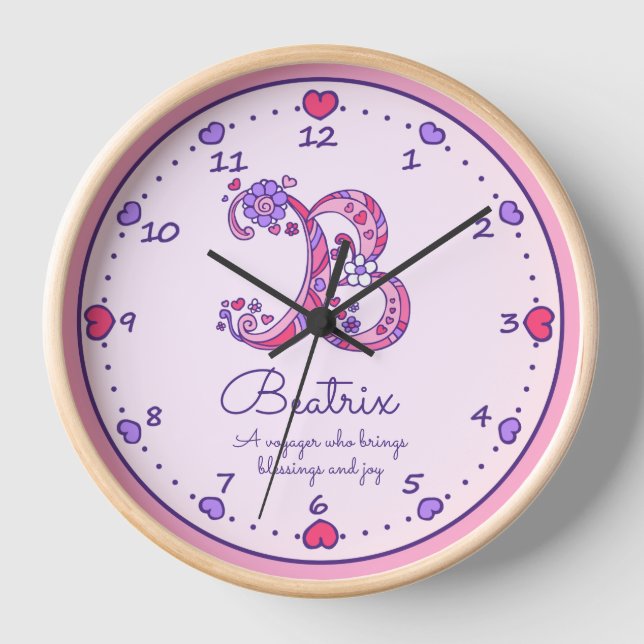 Monogramme B coeurs filles nom signifiant horloge  (Recto)