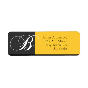 Monogramme B Étiquette de adresse moderne Jaune No