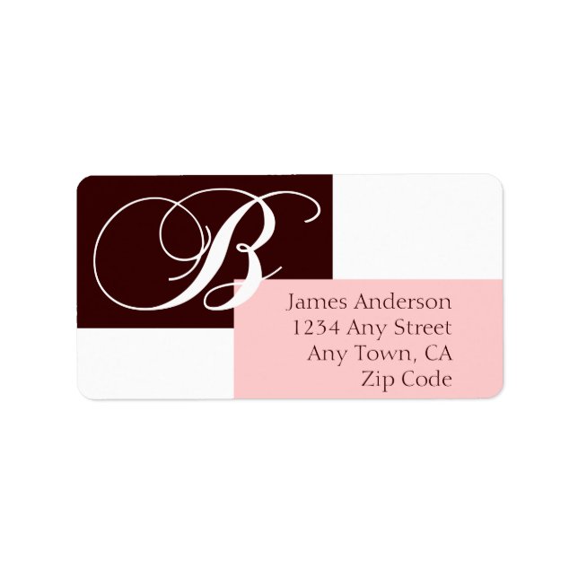 Monogramme B Étiquettes de adresse modernes rose B (Devant)